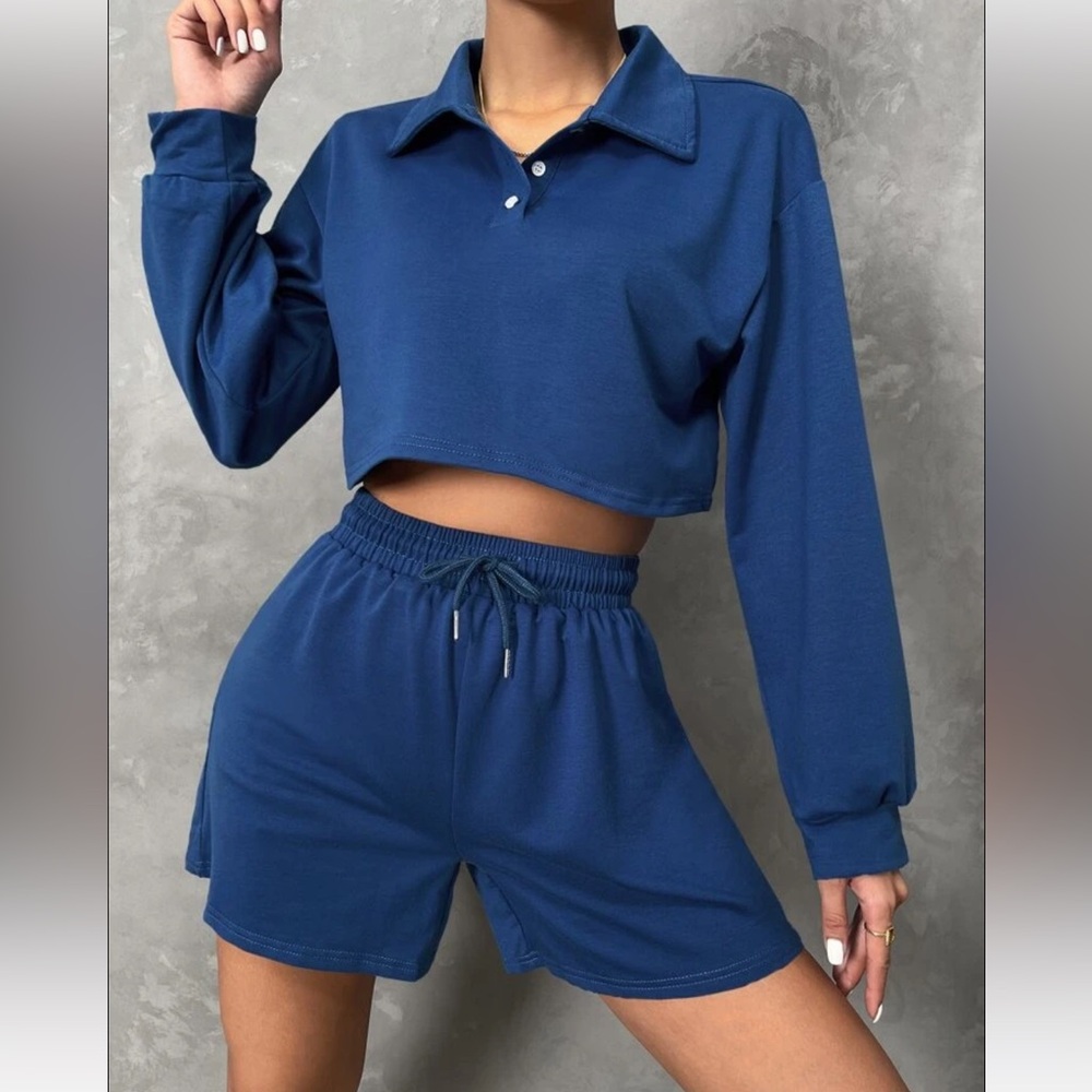 BLUE XS (2) DROP SHOULDER TEE & DRAWSTRING WAIST TRACK SHORT SET